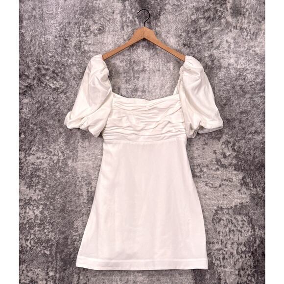 Cinq a Sept Dress 10 Womens Odell White Puff Sleeve Square Neck Mini - Picture 1 of 9